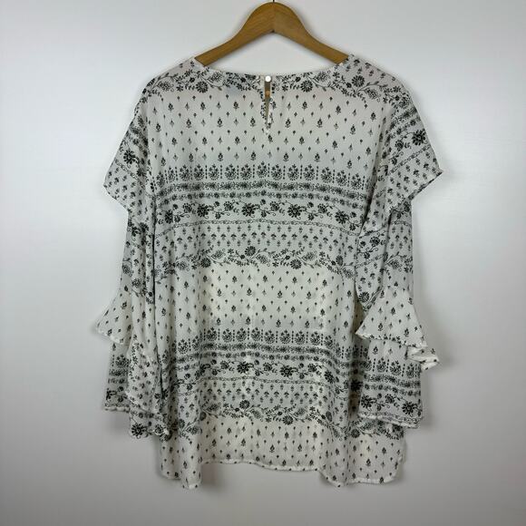 Cocomo Womens Tiered Sleeve Floral Blouse in Cream and Green Sz XL | Lightweight - Picture 5 of 9